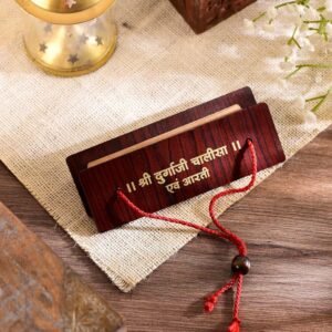 durga chalisa pocket book with wooden top | handcrafted wooden pothi religious booklet for devotional reading | meditation, chanting, pooja, temple decoration & gifting