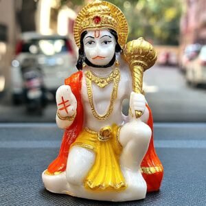 lord shree hanuman small statue for home temple decoration i sankat mochan bajrangbali with gada i god idol murti for car dashboard (white hanuman ji)